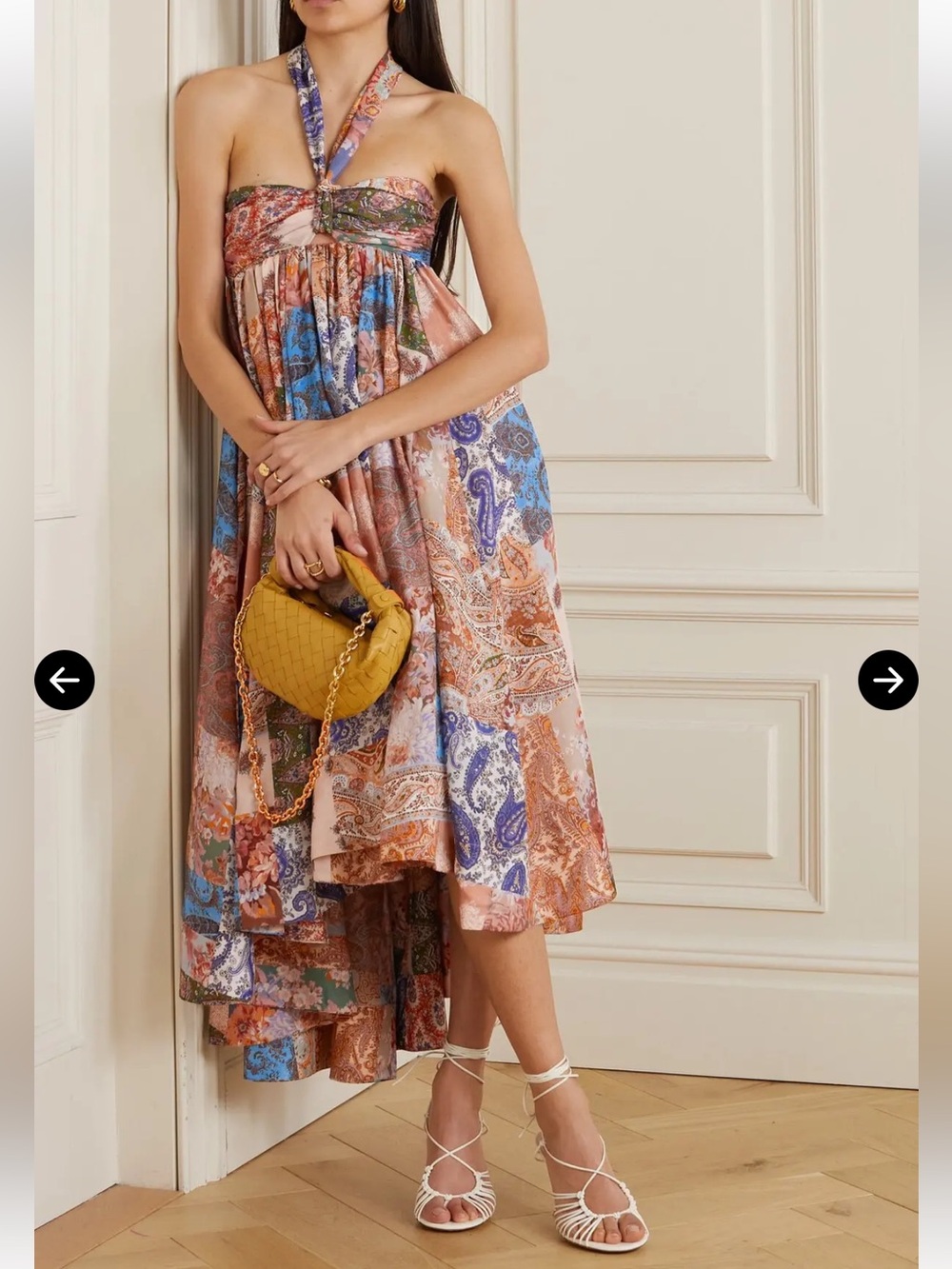 NWT ZIMMERMANN Devi Pleated Paisley-Print Silk Halterneck Midi Dress